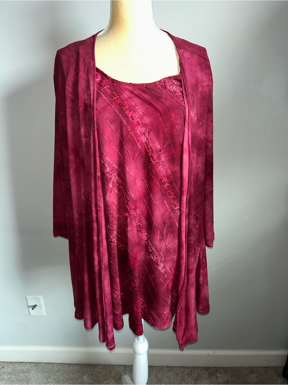 NEW Catherine’s Berry Satin and Sequin Open Cardigan Blouse Sz 3X